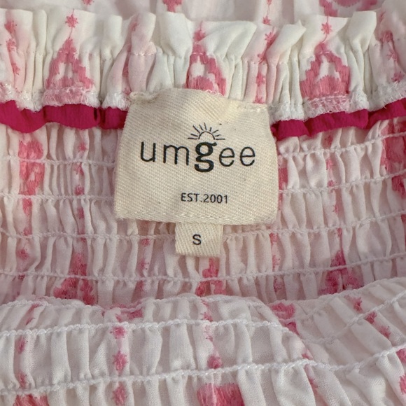 Umgee White & Pink Smocked Top Tiered Skirt Embroidered Heart Detail Maxi Dress - Picture 8 of 15